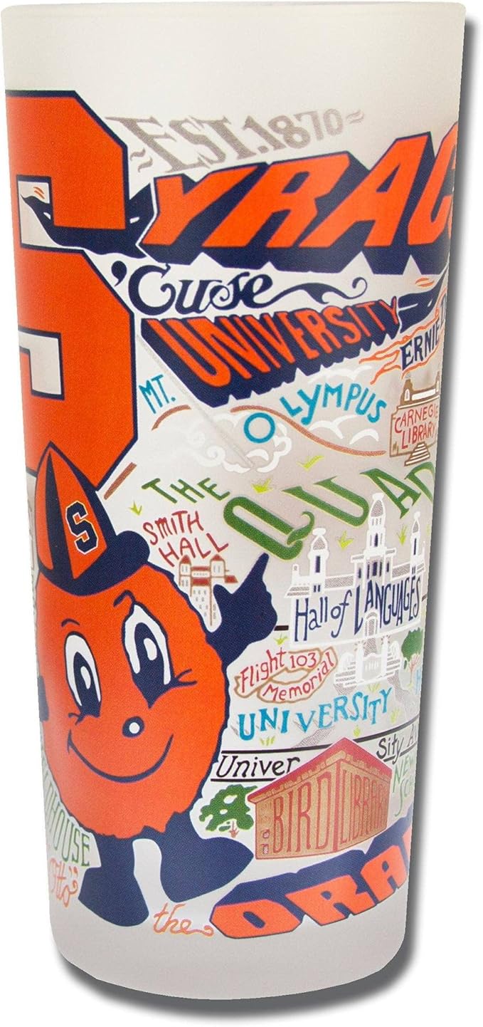Catstudio Drinking Glass, Syracuse University Glass Cup for Kitchen, 15oz Dishwasher Safe Tumbler for SU Alumni