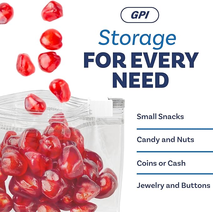 100 Count - Slider Zip Food Storage Snack Bags, 4" x 3" 2 Mil, Strong & Durable For Nuts, Candy, Snacks, Seeds, Jewelry & More. GPI