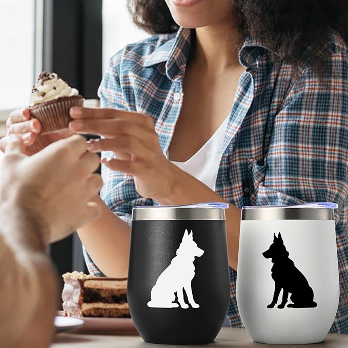Lifecapido German Shepherd Gifts, German Shepherd Silhouette Insulated Wine Tumbler Set of 2, Unique Christmas Birthday Dog Lovers Gifts for German Shepherd Owners