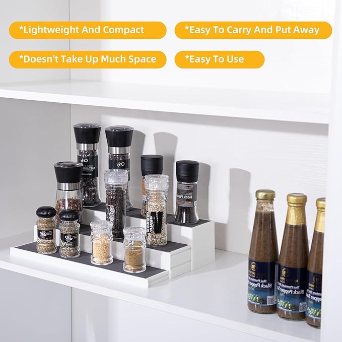 Spice Rack Organizer, Non-Skid 3-Tier Expandable Spice Rack For Cabinet, Tiered Spice Shelf, Kitchen Organizers and Storage, Seasoning Organizer, Pantry Organization, Bathroom, Countertop