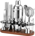 23-Piece Bartender Kit, Cocktail Shaker Set with Stand | Bar Drink Mixer Set with All Essential Bar Tools: Martini Shaker, Jigger, Strainer, Pourers, for Home, Bar, Party (Brown-y)