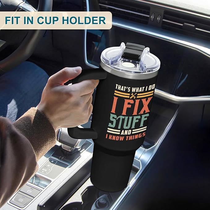 Christmas, Father Day Gifts For Dad, Men - Dad Gifts From Daughter, Son - I Fix Stuff Gift - 40 oz Tumbler with Handle, Lid and Straw Insulated