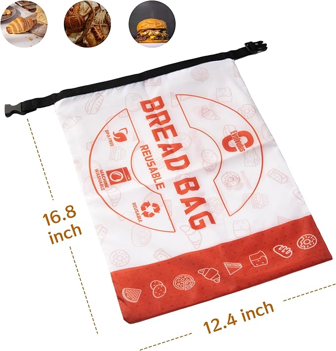 2 Pack Reusable Bread Bags for Homemade Bread，Sourdough Baking Supplies，Freezer Bread Storage Bag, Zipper Storage Container for Homemade Sourdough Bread Loaf