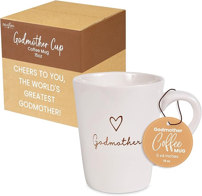 Pavilion Godmother Coffee Mug - Stoneware Coffee Cups for Aunts - Ideal for Daily Use with "Godmother" Text Design - Microwave & Dishwasher Compatible - Cream, 15 oz