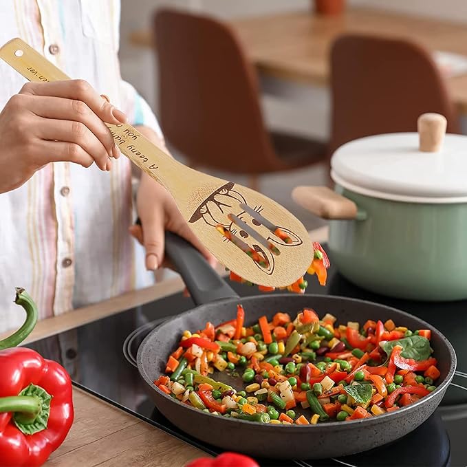 5PCS Rabbit Wooden Cooking Spoons Set Rabbit Gifts for Women Kitchen Decor Bamboo Cooking Utensil Spoons for Housewarming Wedding Anniversary Thanksgiving Christmas Gifts Mom Women