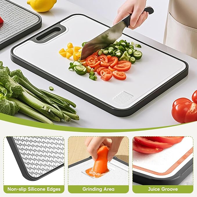 Stainless Steel Cutting Boards, Double Sided Cutting Board for Kitchen, Wheat Straw and Stain Steel Chopping Board for Meat ＆ Veggies, Scratch Resistant Mesh Design, Dishwasher Safe-15.8 * 11 Inch