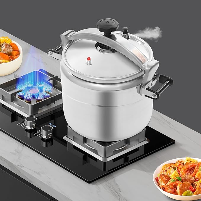 31.7 Quart Aluminum Pressure Cooker Cooking Pressure Canner 2 Safety Valves 5 PSI Large Capacity Canning Pot Cooker Pot for Kitchens or Commercial Use, Open-Flame Type Stoves