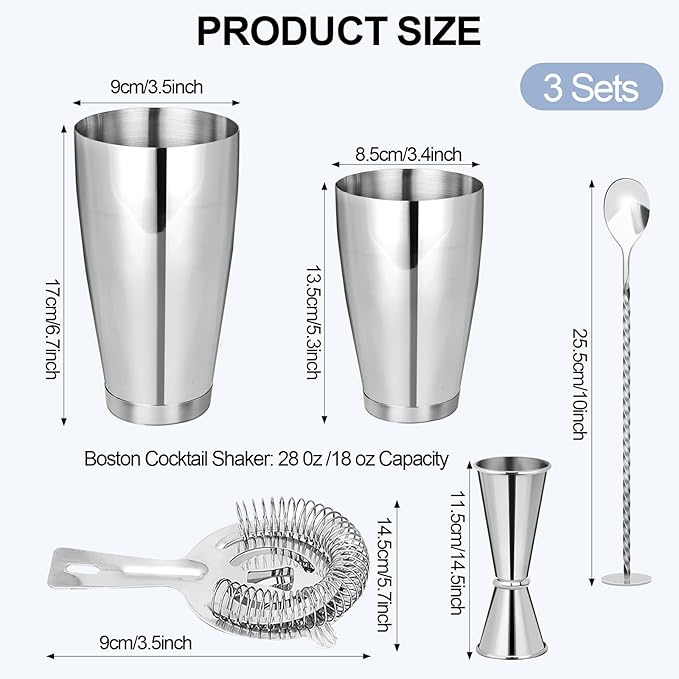Cocktail Shaker Boston Shaker Set 15 Pcs Professional Bartender Kit Bar Shaker Stainless Steel Drink Shaker Bartending Martini Shaker Tin with 18oz&28oz Mixed Alcohol Shaker Tool for Beginner(Silver)