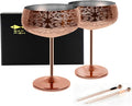 Sky Fish 14 oz Etching Martini Cocktail Glasse,Copper Plated Stainless Steel,Set Of 2 With 2 Cocktail Picks