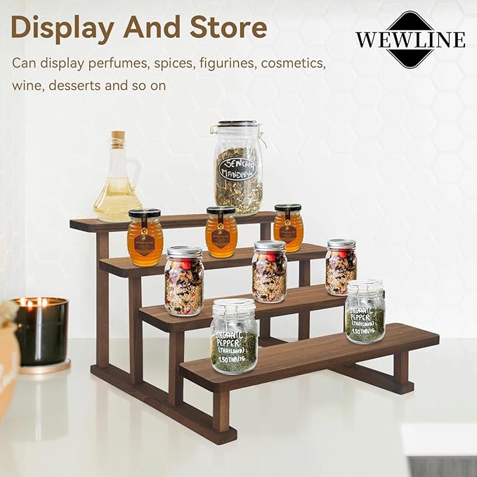 2PACK Spice Rack Stand 4 Tier Wooden Display Shelf for Tabletop Riser Stand for Party,Kitchen,Perfume,Vendors event, Collection