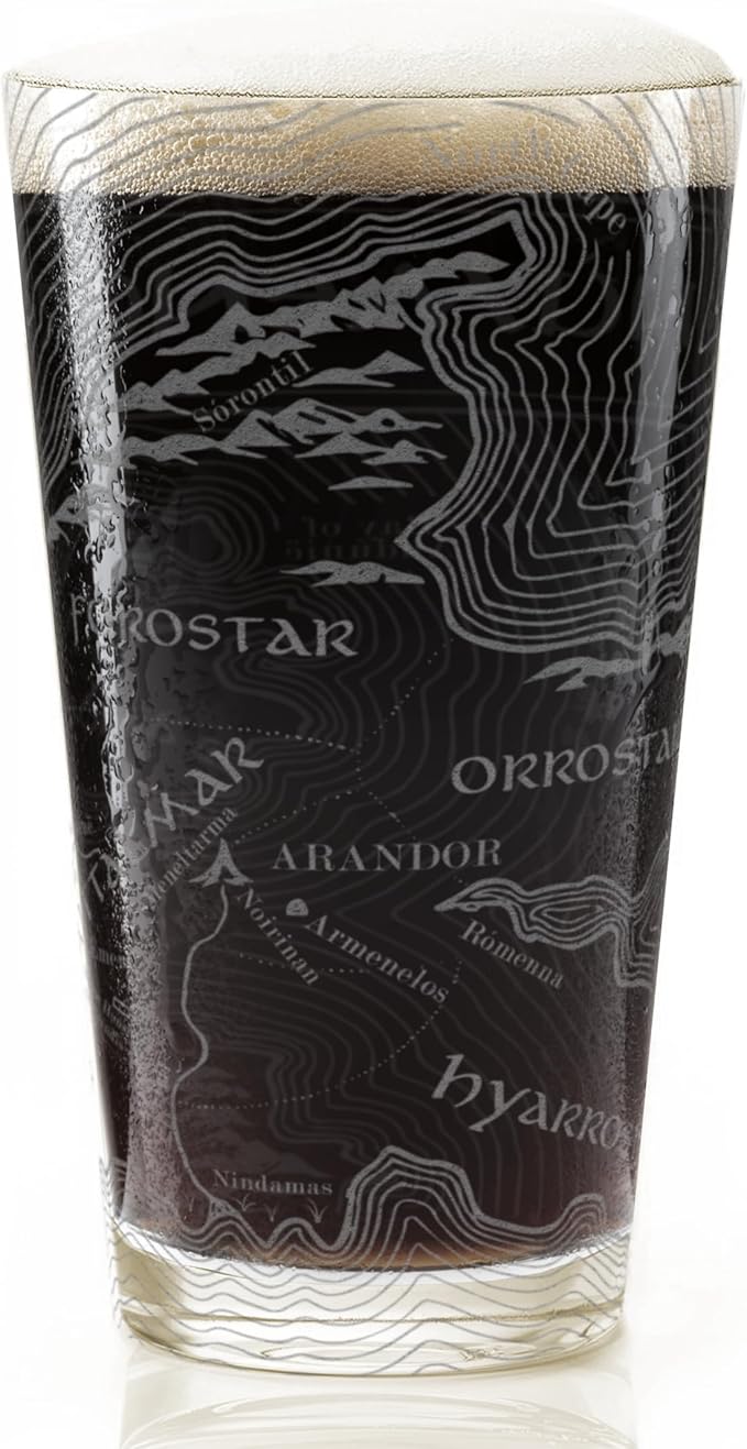 MAP OF NUMENORE Engraved 16oz Pint Glass | Inspired by Tolkien Power Ring and Middle Earth | Great Christmas Gift Idea | Unique Elvish Fantasy Wizard Fantasy Decor!