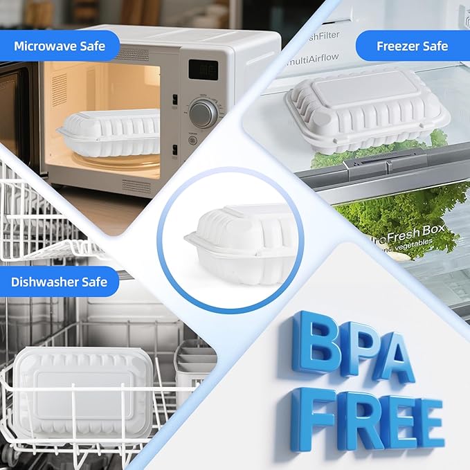 YANGRUI To Go Containers, Reusable 150 Pack 9 x 6 Inch 28 OZ Plastic Hinged Food Boxes Microwave Freezer Safe BPA Free MFPP Clamshell Take Out Container