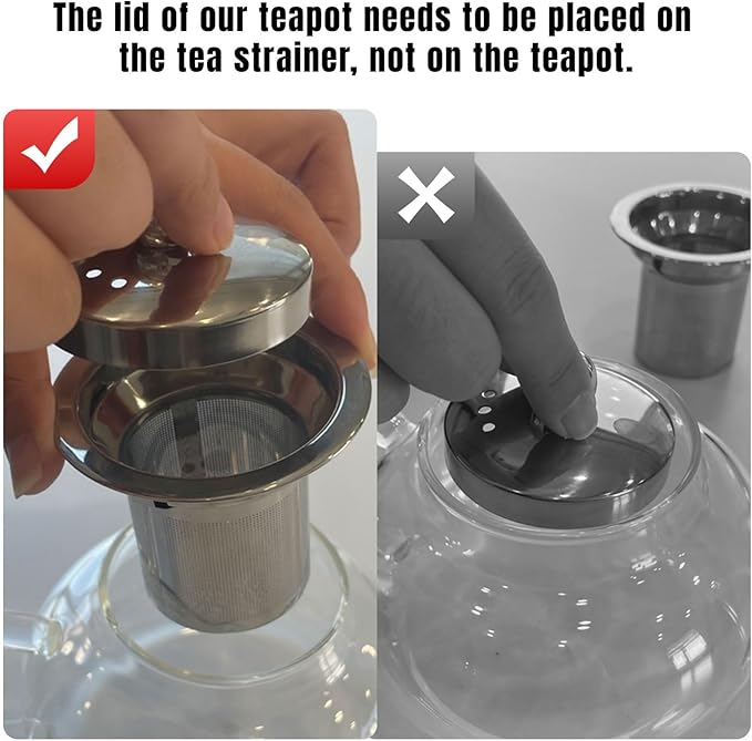 PARACITY Glass Teapot Stovetop 50 OZ/1500ml, Tea pot with Removable 18/8 Stainless Steel Infuser, Borosilicate Clear Tea Kettle, Teapot Blooming and Loose Leaf Tea Maker Tea Brewer for Camping, Travel