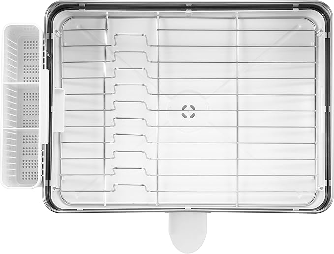 happimess DSH1003B Simple 20.5' Fingerprint-Proof Stainless Steel Dish Drying Rack, Dish Rack with Swivel Spout Tray and Wine Glass Holder, Utensil Holder, Stainless Steel/White, Silver/White