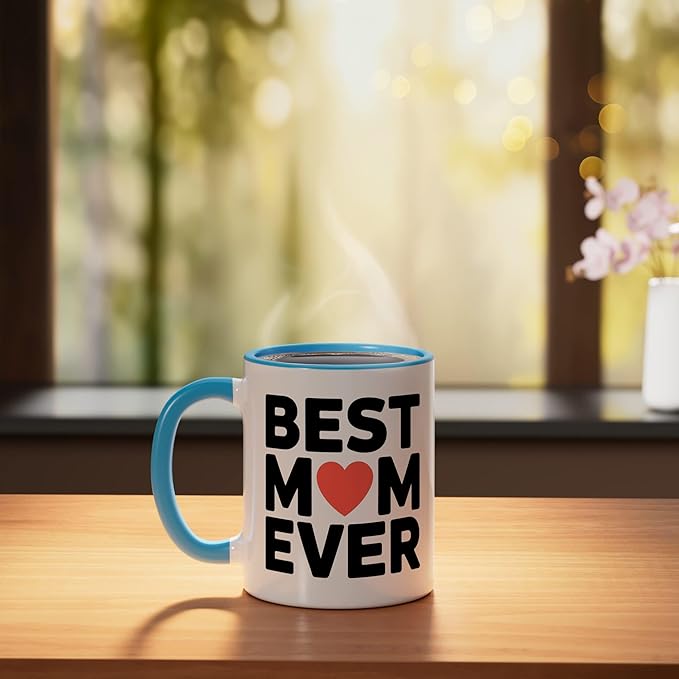 Best Mom Ever Heart Mother's Day Love Ceramic Mug, Blue/White