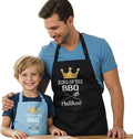 Personalized Matching Aprons for Toddler and Adults, BBQ Aprons for Dad, Grandpa, Husband, Son, Daughter, Prince of the BBQ, King of the BBQ, Father and Son Gifts for Christmas, Princess Grill