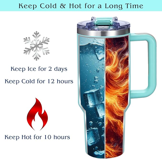 iProductsUS Personalized 40oz Tumbler with Handle & Straw Christmas Gift for Mom or Wife! Custom Engraved Name, Spill-Proof Lid, Insulated Stainless Steel Travel Coffee Mug (Sea Moss)