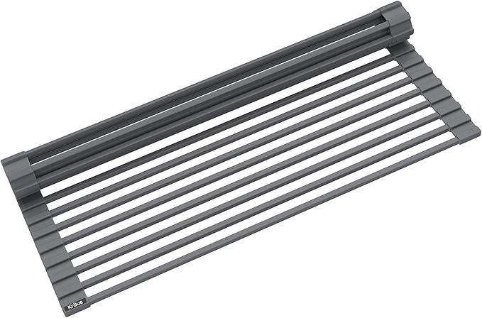 Kraus Multipurpose Workstation Sink Roll-Up Dish Drying Rack, Colander and Trivet in Dark Grey, KRM-11DG