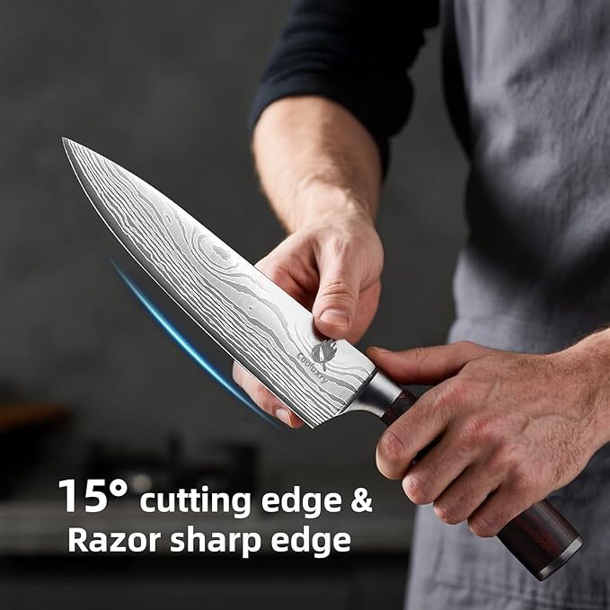 3-Piece Kitchen Knife Set, Chef Knife, Utility Knife & Paring Knife for Precise Cutting, 3 Piece High Carbon Stainless Steel Professional Chef Knife Set with Wooden Handle, Ultra Sharp Blade