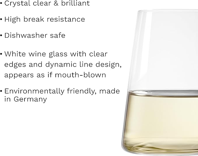Stölzle Lausitz White Wine Tumblers Power 4-Piece Set, 13 1/2 oz – Modern Stemless Crystal Wine Glasses for Maximum Aroma – Durable & Dishwasher Safe, Made in Germany