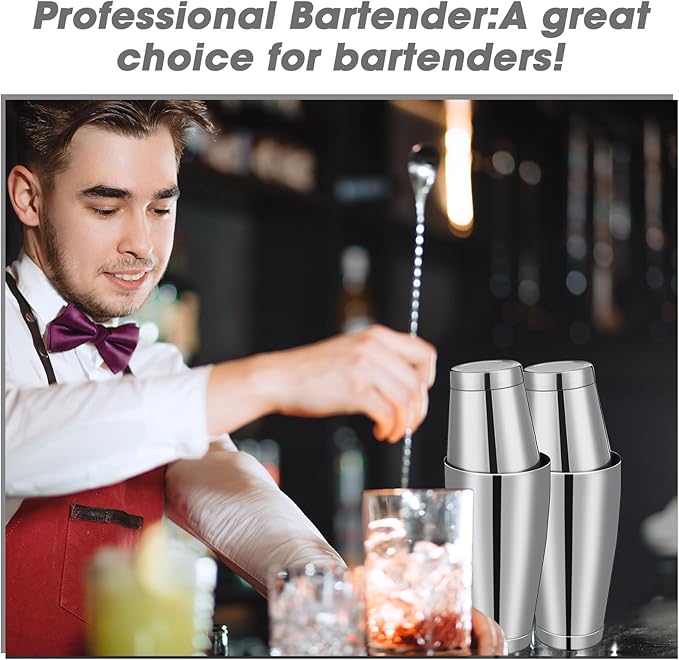 Dandat Cocktail Shaker, Professional Boston Cocktail Shaker Set, Stainless Steel Martini Drink Shakers Bartending, 18 Oz & 28 Oz Bar Shake Mixer Tin Tools for Bartender Cocktails(Silver,8 Pcs)
