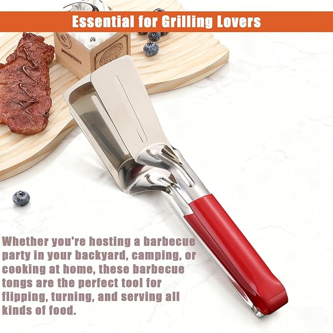 Stainless Steel Grill Clamp, 11.8 in Anti-Scald Extended Handle Spatula Tongs, Multifunctional Stainles Steels Double-Sided Food Flipping Spatula Tongs Clip, for Flipping Steak, Fish (3, A, Extended)