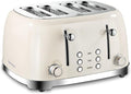 4 Slice Toaster Roter Mond Retro Stainless Steel with Bagel Defrost Cancel Function, 6 Browning Settings, Extre Wide Slot and Removable Crumb Tray, Cream, ST033