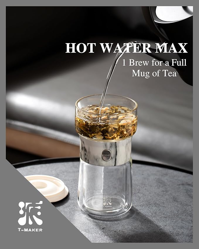 ZENS Modern Small Glass Infuser Teapot, Magic One Touch Drip Tea Pot Infusers for Loose Tea Diffuser, Cool Herbal Teapot with 200ml insulated Cup and Portable Gray Tea Kits for Tea Lovers Gifts