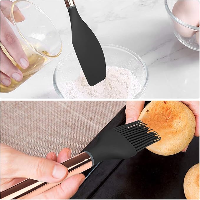 Black Kitchen Utensil Set with Holder, 22 Pcs Silicone Cooking Utensils Set for Nonstick Cookware, Heat Resistance Spatula Set, Stainless Steel Handle Kitchen Gadgets Utensils Set