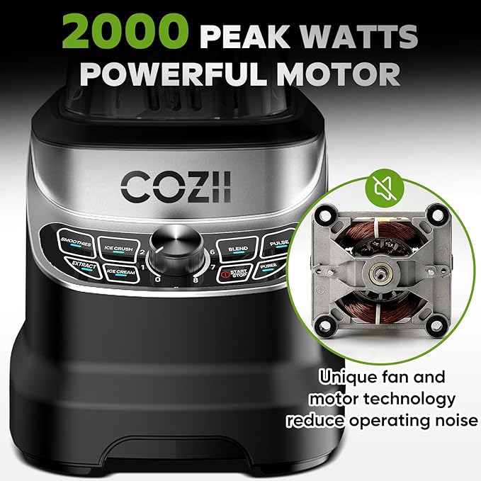 COZII Professional 2000W Blenders for Kitchen with 64oz Pitcher & 21oz To-go Cup, High Speed for Smoothies/Ice Crushing/Frozen Drink/Puree, 7 Preset Programs & 8 Speed Control (Black)