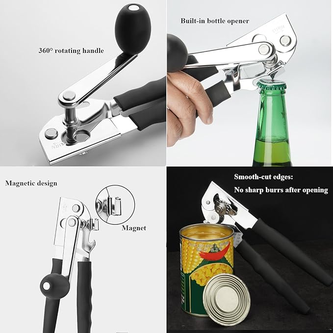 Manual Can Opener Heavy Duty Stainless Steel Handheld Can Opener for Seniors, Smooth Edge Safe Cut Kitchen Tool for Home Cooking Use