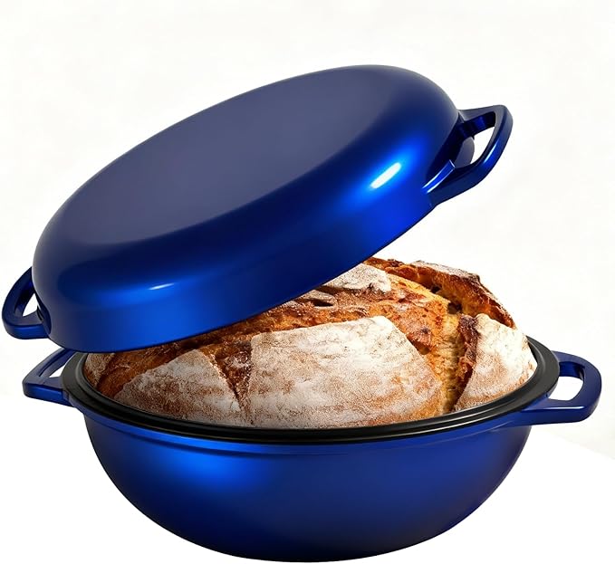 2-in-1 Multifunctional Enameled Cast Iron Dutch Oven, 6QT Loaf Pan with Dual Handles, Perfect for Baking Sourdough, Roasting, Braising & Stews, Oven & Stovetop Safe, Easy to Clean & Pre-Seasoned