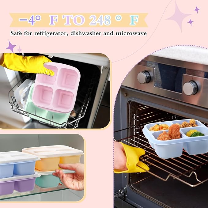 Honeydak 10 Pack Bento Snack Containers 4 Compartment Snack Boxes Reusable Lunchable Containers with Lids Divided Meal Prep Lunch Food Storage Box for School Work Travel