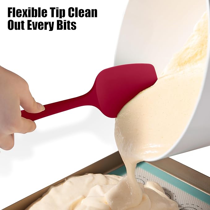 Doosu Silicone Spoon Spatula Set of 2, 600ºF Heat-Resistant Food Grade Rubber Spoonula with Seamless Design, Non-Stick Dishwasher Safe Kitchen Utensils for Cooking, Baking, Mixing, Scraping (Red)