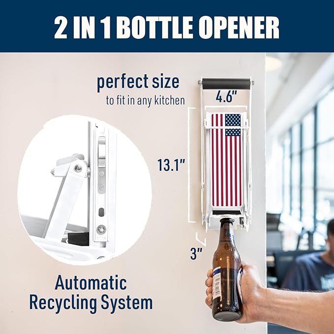 Mckay 16 Oz. and 12 Oz. Metal Can Crusher Auto Recycling, Heavy-Duty Can Crusher Wall Mounted, Can Smasher for Aluminum Seltzer, Soda, Beer Cans and Bottles for Recycling (Auto) White
