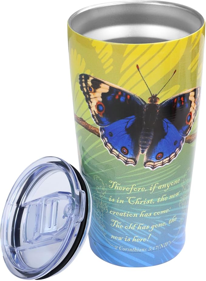 20oz Christian Butterfly Tumbler - Double Vacuum Insulation | Faith-Inspired Travel Coffee Mug, Religious Symbol of Resurrection, Leak-Proof Tumblers Cup for Hot/Cold, Thoughtful Gift