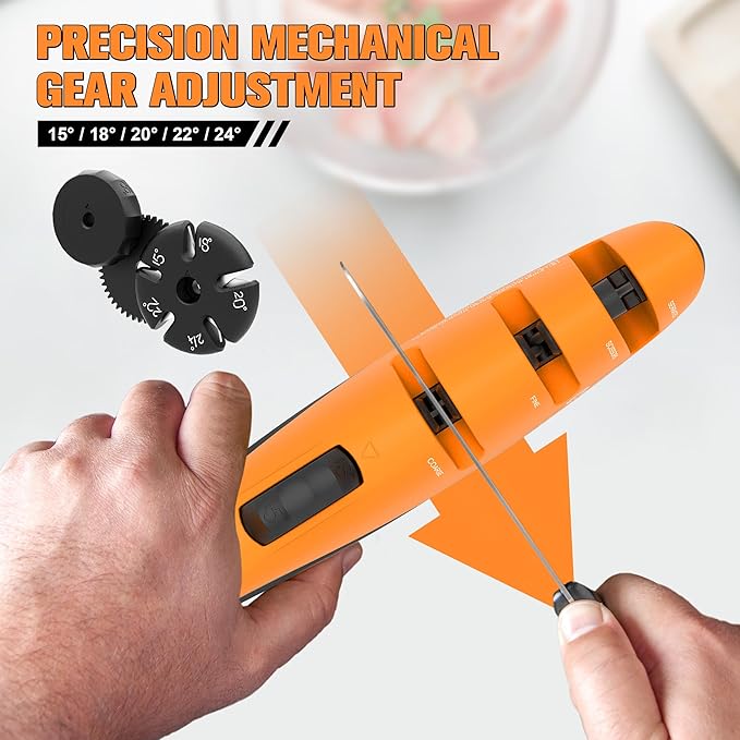 Adjustable Knife Sharpener with 5 Sharpening Angle, Professional Kitchen Knife Sharpener Tool, Ergonomic Handle, Non-Slip Rubber Base, Manual Knife Sharpeners for Kitchen Knives and Scissor