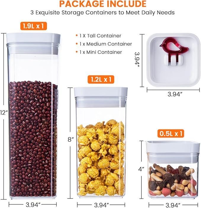 LHS Airtight Food Storage Container Set 3 Pack, BPA Free Kitchen Pantry Organization Canisters