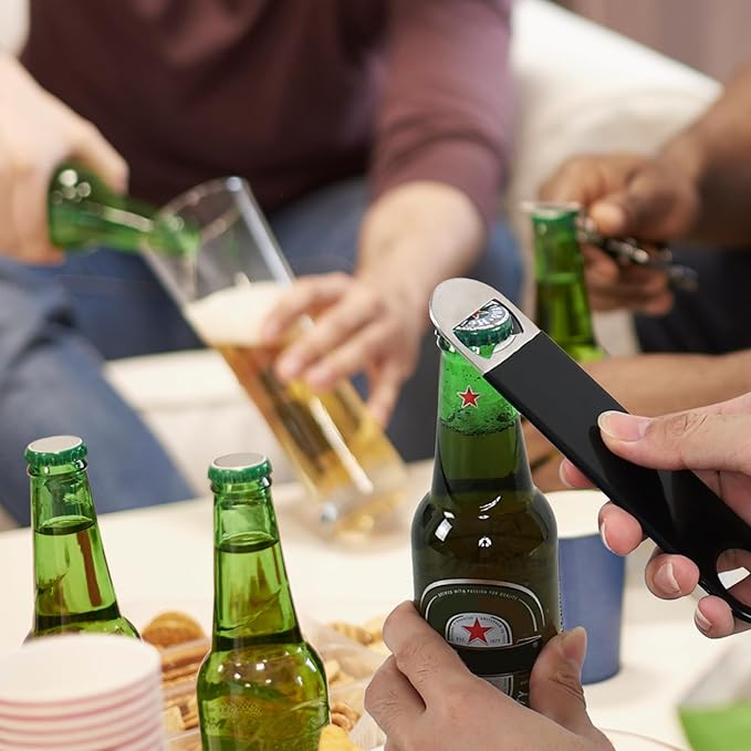 12 Packs Black Stainless Steel Flat Beer Openers, Speed Openers, Black