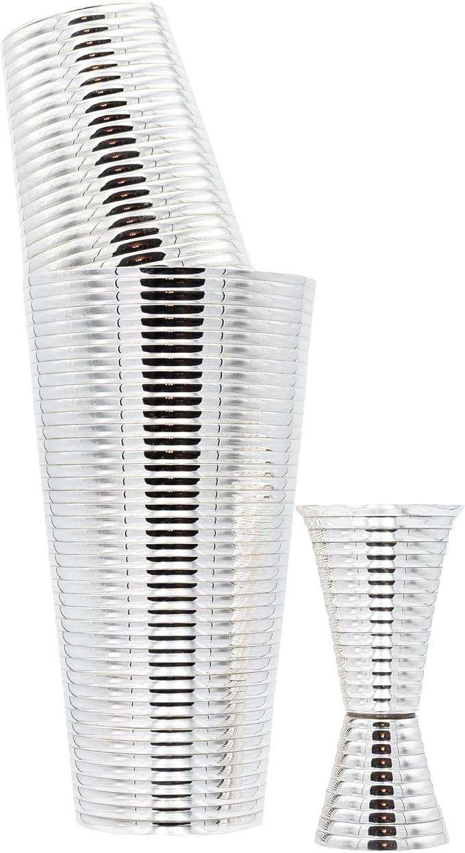 Prince of Scots Fluted Silver Cocktail Shaker Set | 3-Piece Copper with Silver Plate Barware | Classic Boston Shaker for Martini, Manhattan, Bourbon | Elegant Home Bar Gift for Entertaining