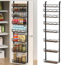 Over The Door Pantry Organizer, 8-Tier Wood & Metal Over The Door Organizer with Adjustable Basket, Hanging Spice Rack, Door Organization and Storage for Kitchen Pantry Door Cabinet, Black