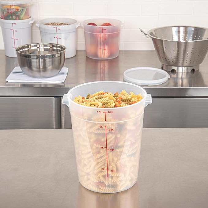 Restaurantware-Met Lux 8 Quart Food Storage Container, 1 Translucent Storage Container - Lids Sold Separately, Red Volume Markers, Dishwashable Container, Side Handles, For Storing Foods