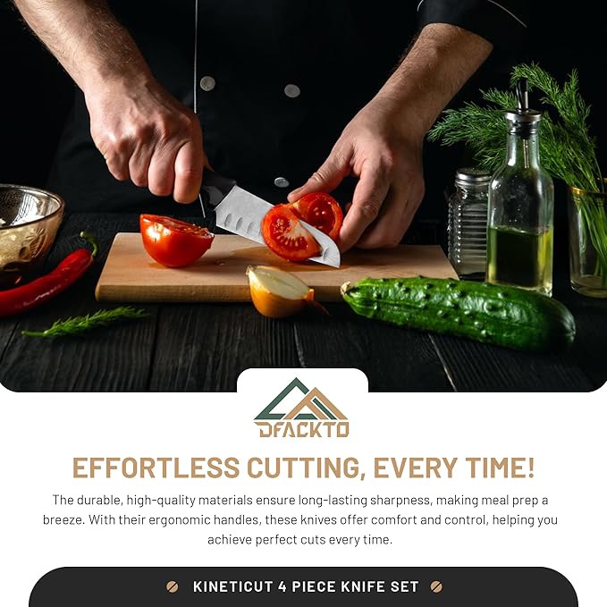 DFACKTO 2-Piece Santoku Knife Set – Stainless Steel Kitchen Cooking Knives w/Protective Covers, Dishwasher Safe, No Block, Sharp Chef Cutlery for Chopping, Cutting, Slicing Meat & Vegetables - Black