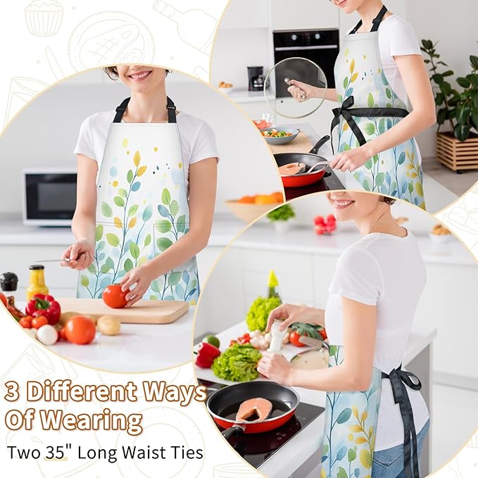 Kitchen Apron with Pockets,Adjustable Aprons for Women Men,Waterproof Chef Aprons for Cooking,BBQ,Gardening