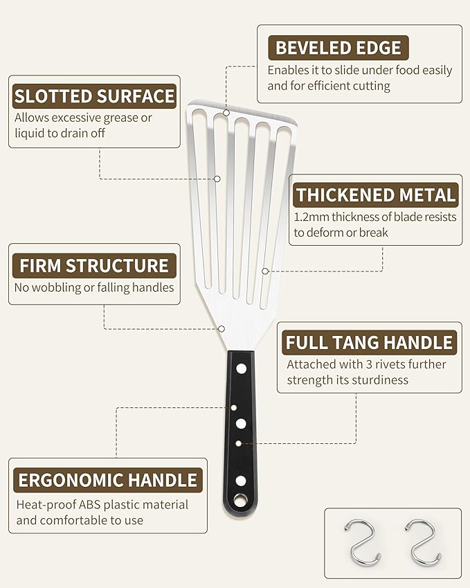 HaSteeL 2 Pack Fish Spatula Turner, 12.5" & 11" Stainless Steel Slotted Spatula Set for Kitchen Cooking, Flipping, Turning, Frying & Grilling, Full Tang ABS Handle, Dishwasher Safe