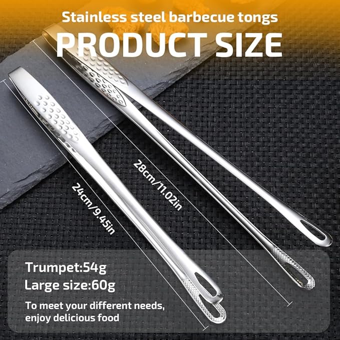 Stainless Steel Korean BBQ Grill Tongs, 2026 New Kitchen Cooking Tweezers, Extra-Long Food Tweezers Metal BarbecueTongs for Steak Meat Salad Buffet Home Outdoor BBQ (Large x2)