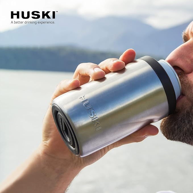 Huski Beer Cooler 2.0 | NEW | Premium Can and Bottle Holder | Triple Insulated Marine Grade Stainless Steel | Detachable 3-in-1 Opener | Works as a Tumbler | Best Gifts for Beer Lovers (White)