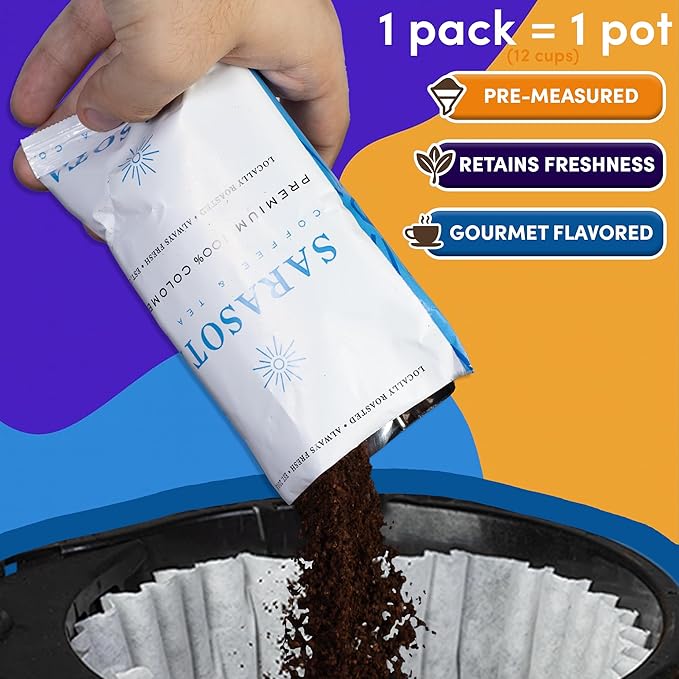 Coffee Packets – Assorted Variety Sampler Gift Set | Medium, Colombian & Dark Roast Fractional Packs | Gourmet Low Acid Mold Free Individual Pouches for 12 Cup Brewers | 2 Oz Bags, 12 Count – Sarasota