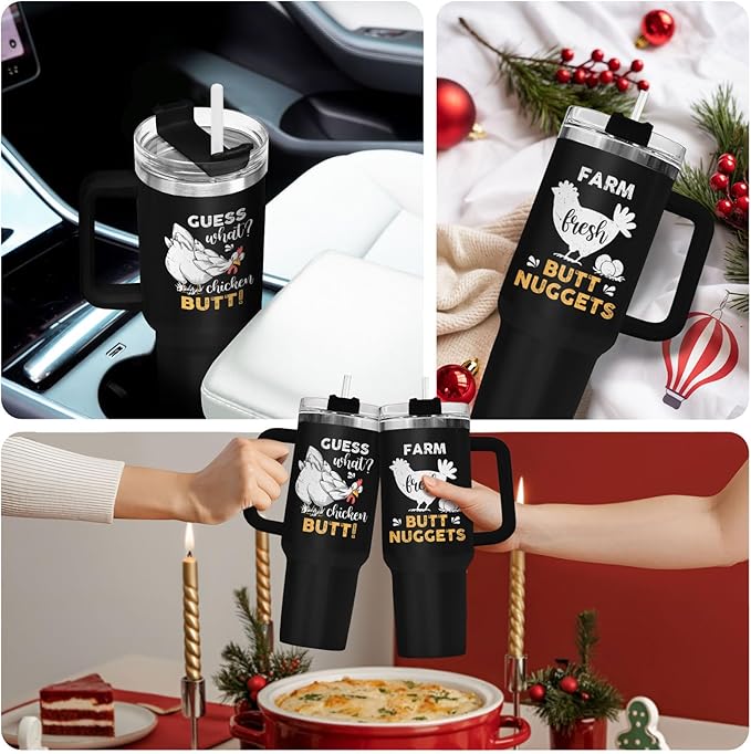 34HD 40oz Funny Halloween Cat Tumbler with Handle – Black Cat Gift, Holiday Travel Mug with Lid & Straw