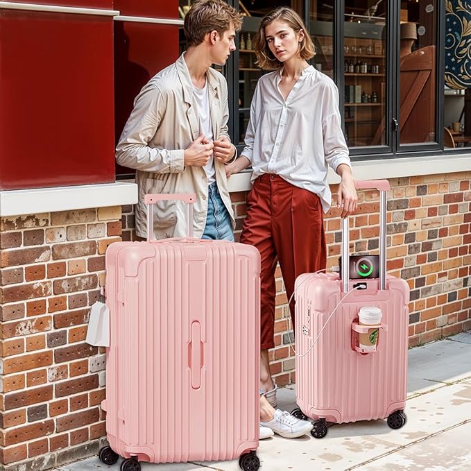 Krute Carry on Luggage 20 Inch Suitcases with Spinner Wheels Hardside Luggages Cup Holder Carry Suitcase USB Charger Port PC+ABS with TSA Lock